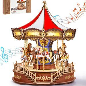 Rolife DIY 3D Wooden Puzzle, Classic Carousel Wood Puzzle Music Boxes, AMC01
